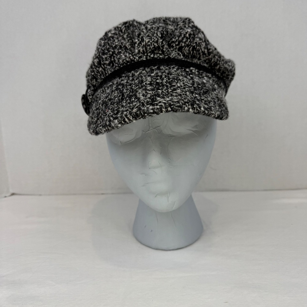 Collection Eighteen Black White Tweed Wool Blend Newsboy Cabbie‎ Hat OS